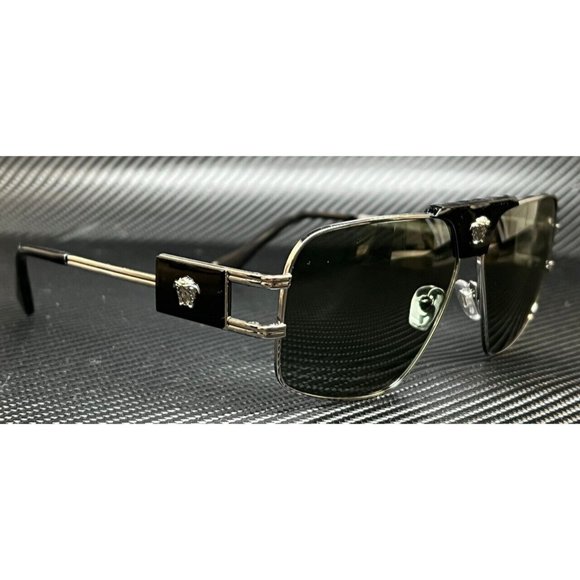 Versace Gunmetal Green Men's 63mm Sunglasses - Picture 3 of 5